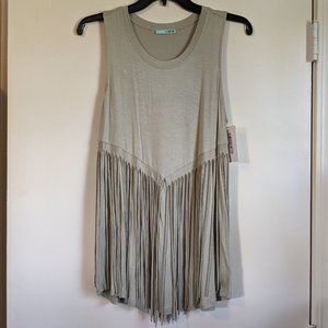 P.S. Kate Fringe Tassel Sleeveless Tank Top Sage Green Stretchy Soft Size Medium